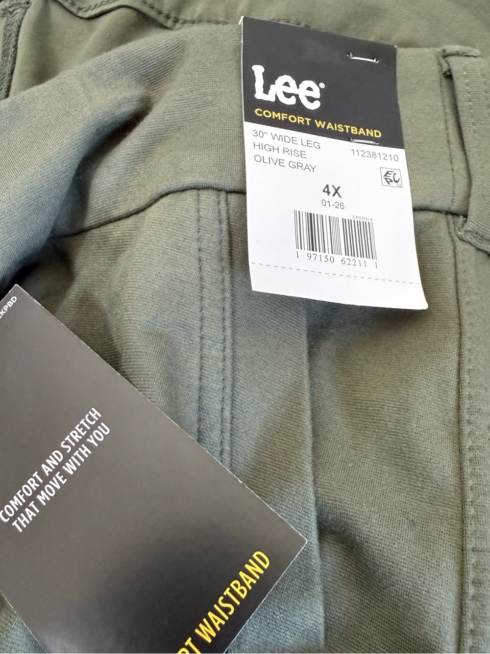 NWT Lee Plus Size 4X Olive Green High Rise Wide Leg Trouser Knit Pants - Picture 5 of 7